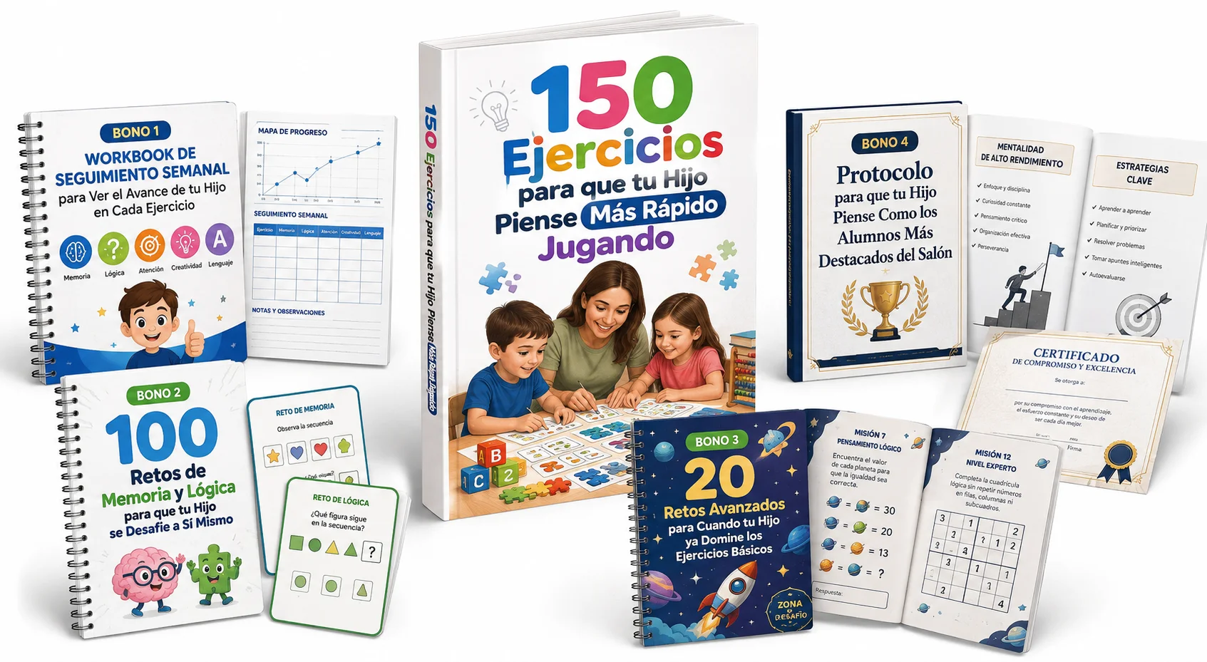 Paquete completo: cuaderno principal de 150 ejercicios junto a los 4 bonos incluidos