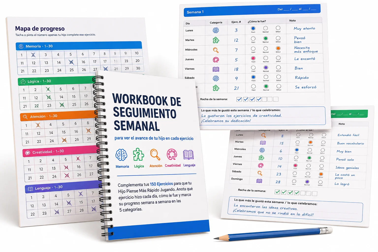 Hoja imprimible de seguimiento semanal con tabla de días, casillas y gráfico de progreso